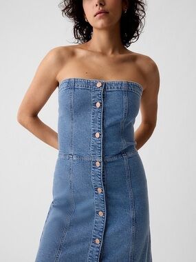 GAP Strapless Denim Mini Dress in Medium Wash Size MP MSRP $70